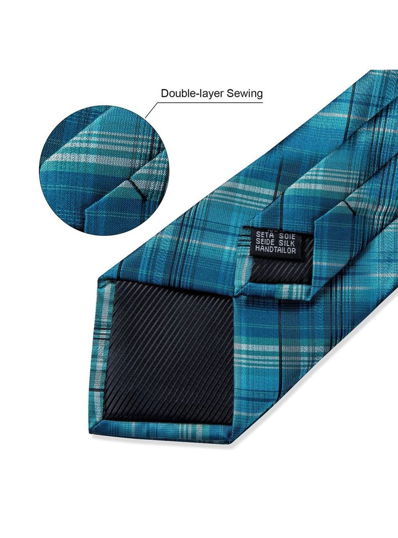 Corbata Hombre Seda + Paño + Colleras formal. Modelo Azul Cenizas-2