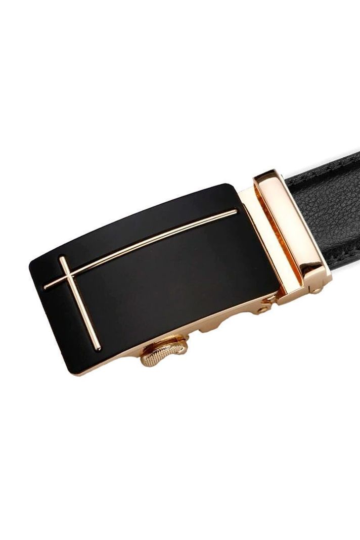 Cinturon ejecutivo automatico cuero negro hombre. Salib Dorado-1