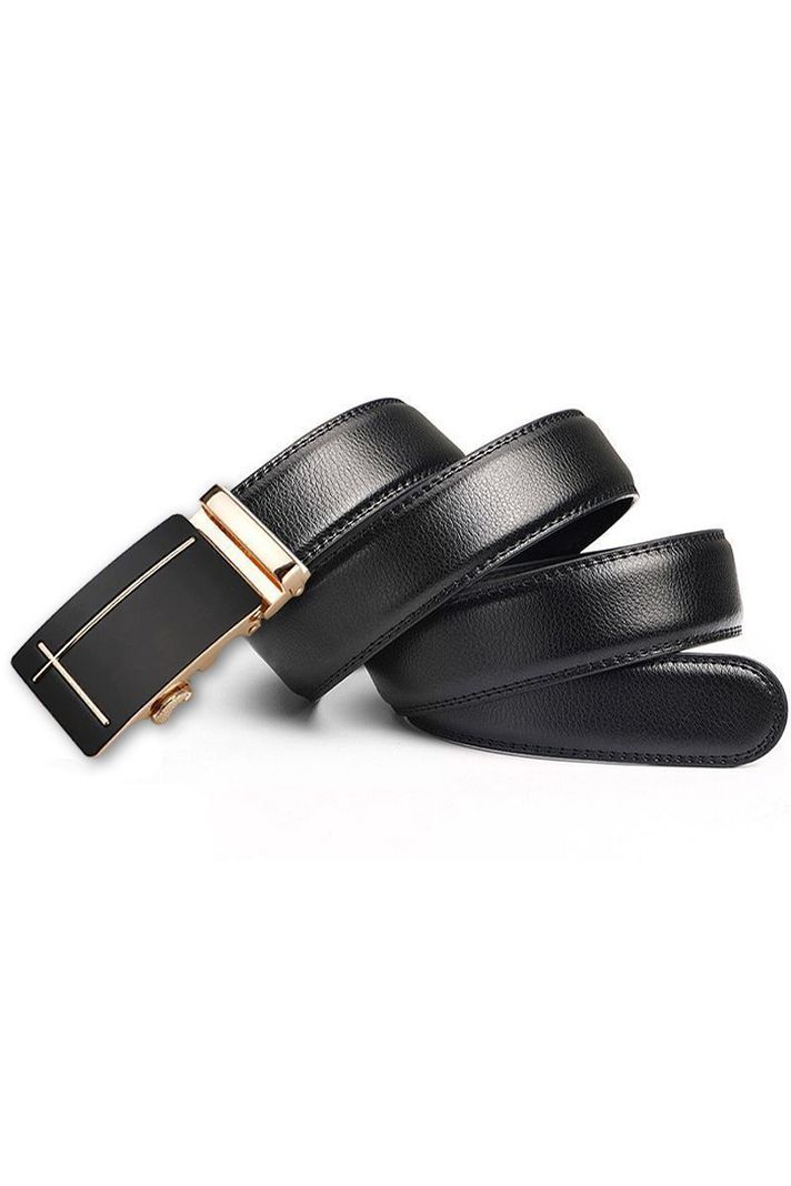 Cinturon ejecutivo automatico cuero negro hombre. Salib Dorado-0