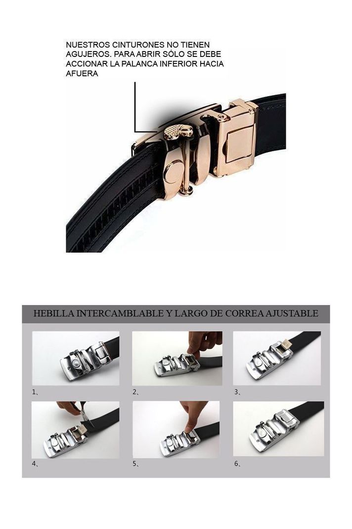 Cinturon ejecutivo automatico cuero negro hombre. Salib Dorado-4
