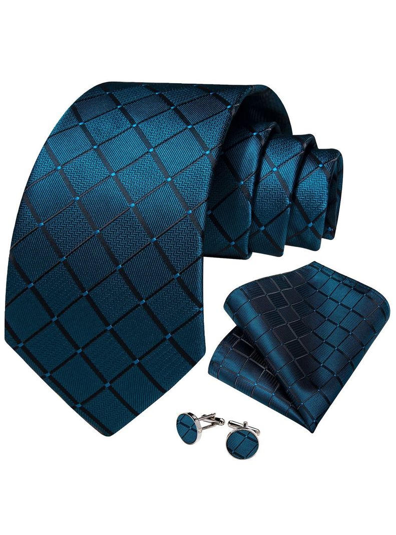 Corbata Hombre Seda con paño y colleras. Modelo Sangre Turquesa Oscuro-0