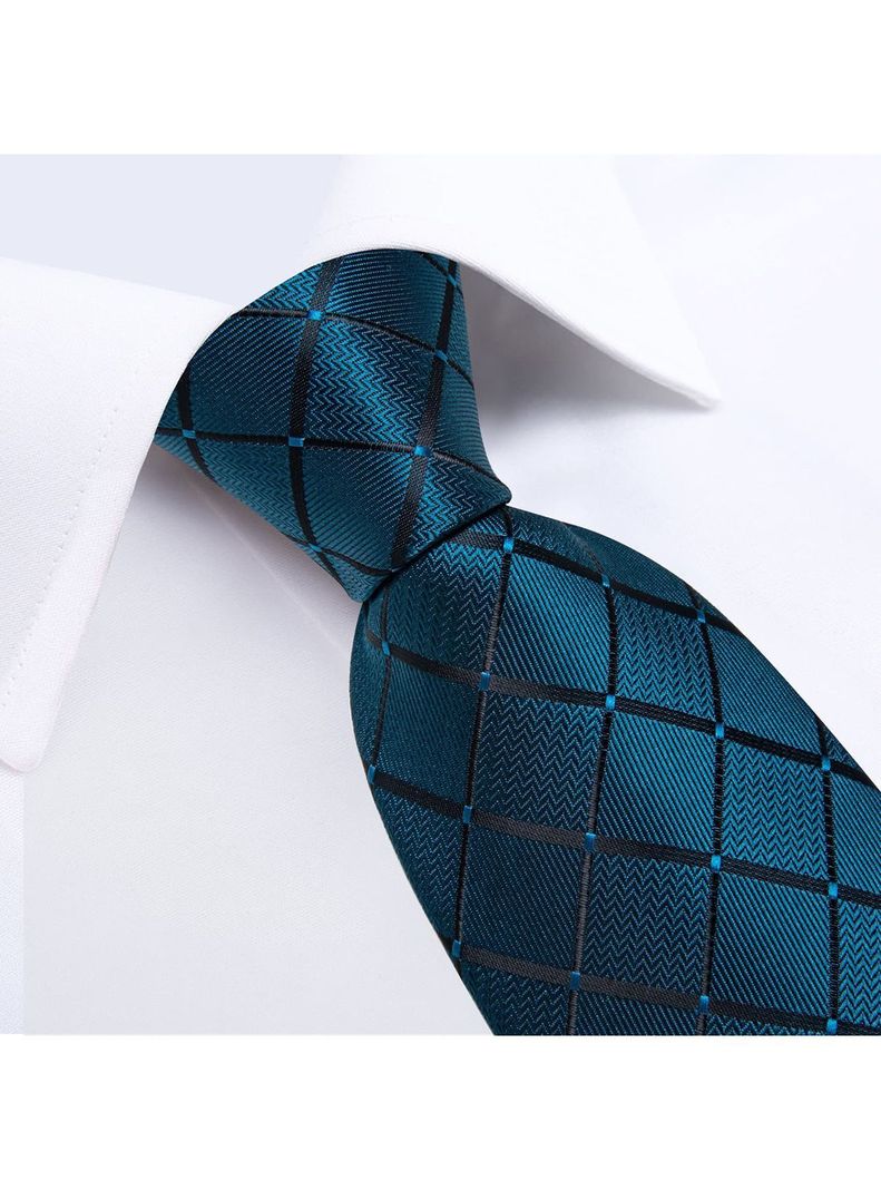 Corbata Hombre Seda con paño y colleras. Modelo Sangre Turquesa Oscuro-2