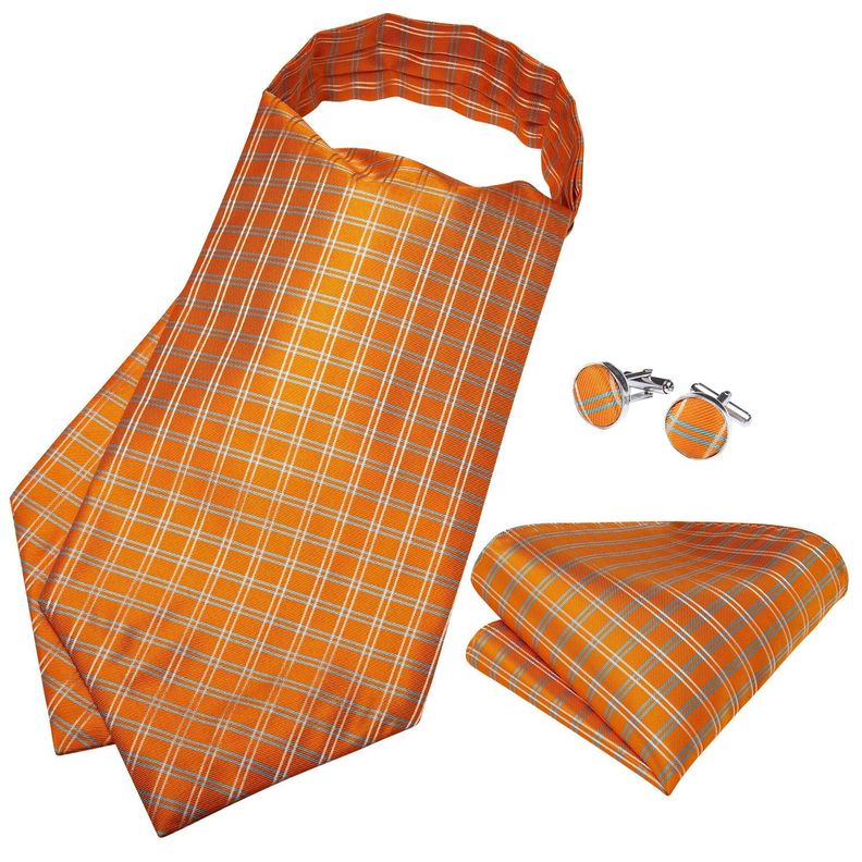 Corbata Gruesa Ascot + Paño + Colleras hombre. Naranjo Escoces-2
