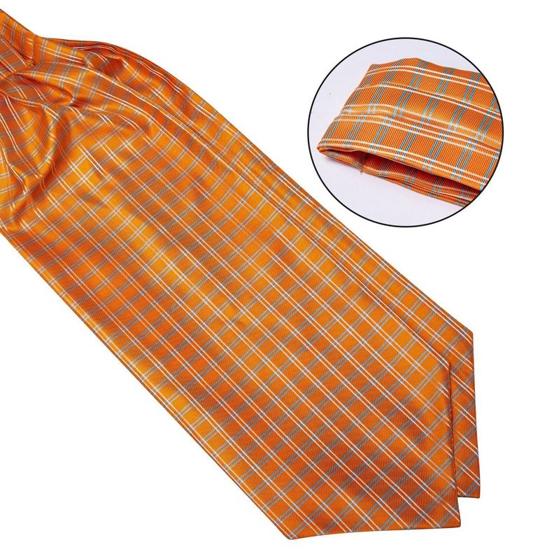 Corbata Gruesa Ascot + Paño + Colleras hombre. Naranjo Escoces-3