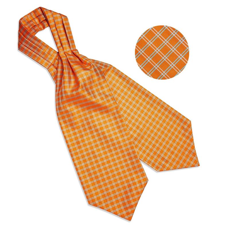 Corbata Gruesa Ascot + Paño + Colleras hombre. Naranjo Escoces-4
