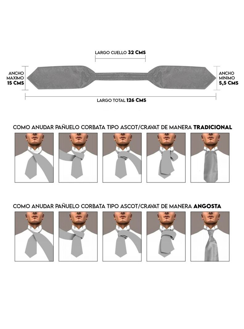 Corbata Gruesa Ascot Cravat + paño + colleras. Floreado Rosas Rojas-5