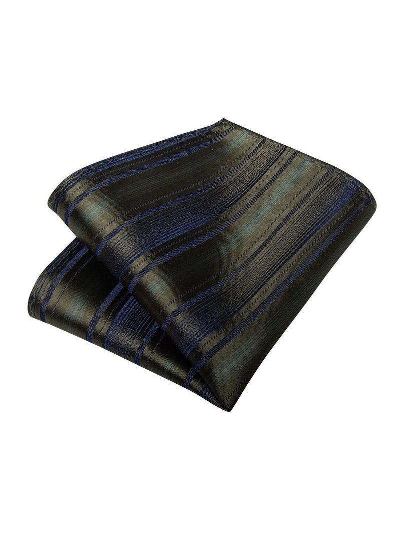 Corbata Seda Hombre con paño y colleras. Modelo Verde Musgo Rayas-3