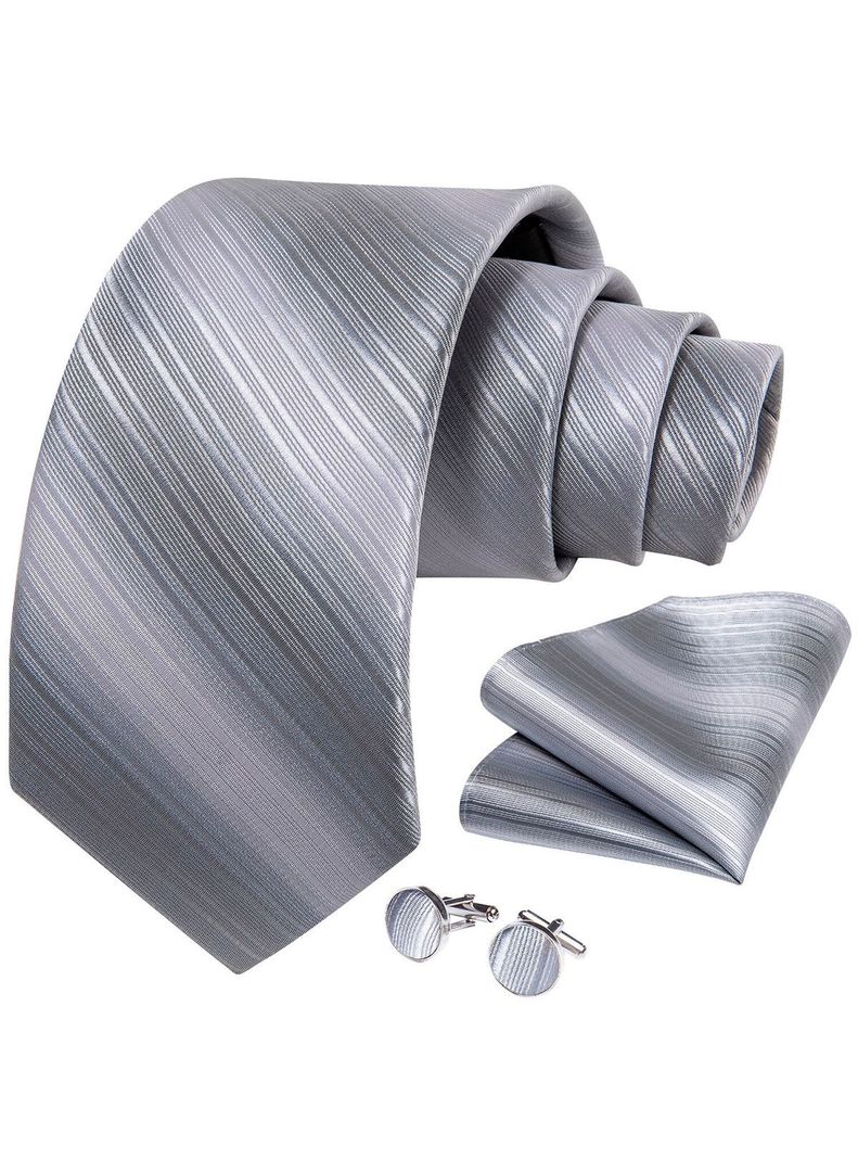 Set Corbata + Paño + Collera formal hombre. Modelo Silver-0