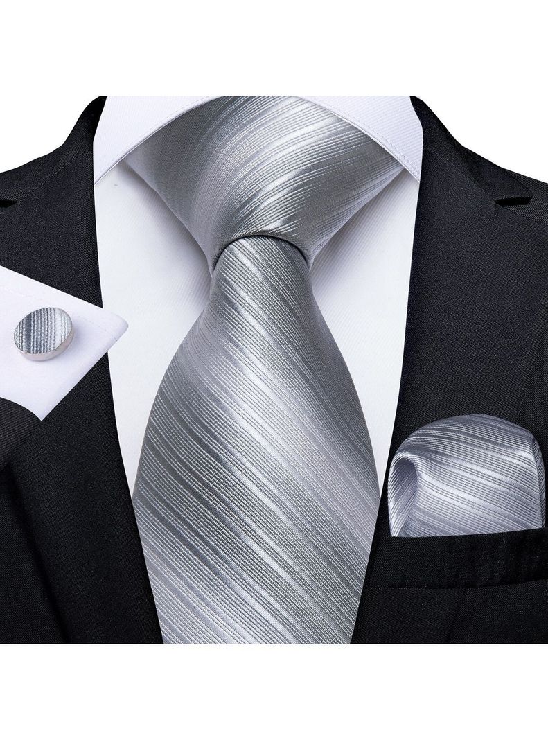 Set Corbata + Paño + Collera formal hombre. Modelo Silver-1