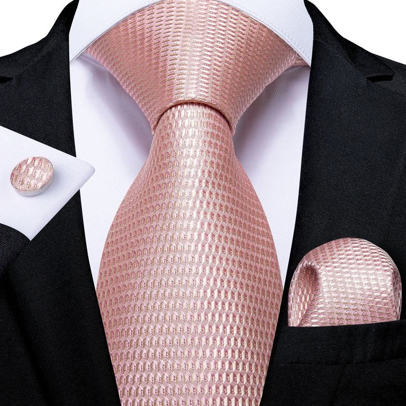 Corbata Rosa Hombre Seda + Paño + Colleras. Modelo Palo Rosa-1