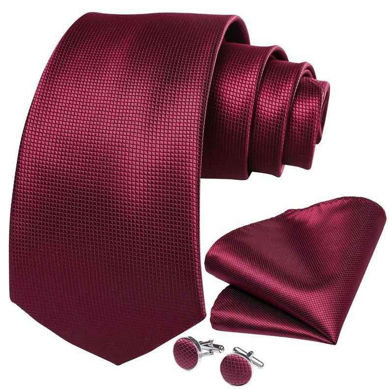 Corbata VInotinto Hombre Seda + Paño + Colleras. Modelo Vinotinto Classic-0