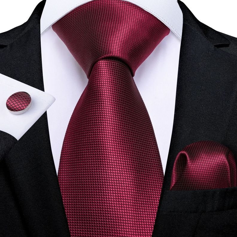 Corbata VInotinto Hombre Seda + Paño + Colleras. Modelo Vinotinto Classic-1