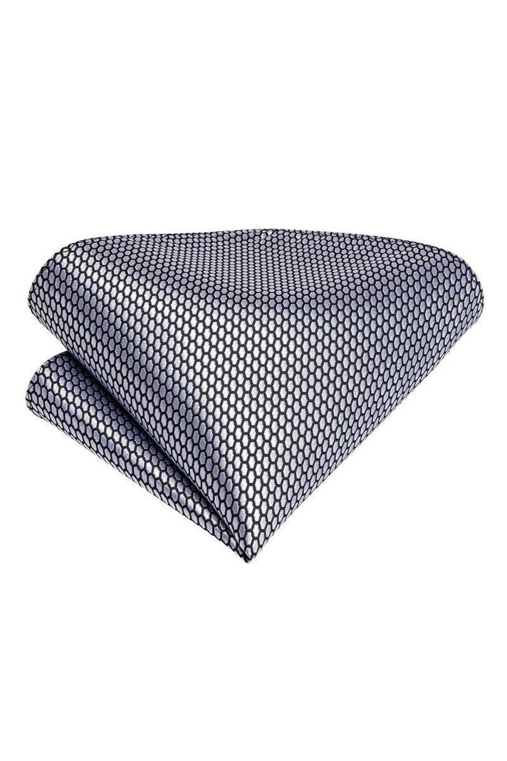 Set Corbata Gruesa Ascot + Paño + Collera formal hombre. Gris texturizado-4