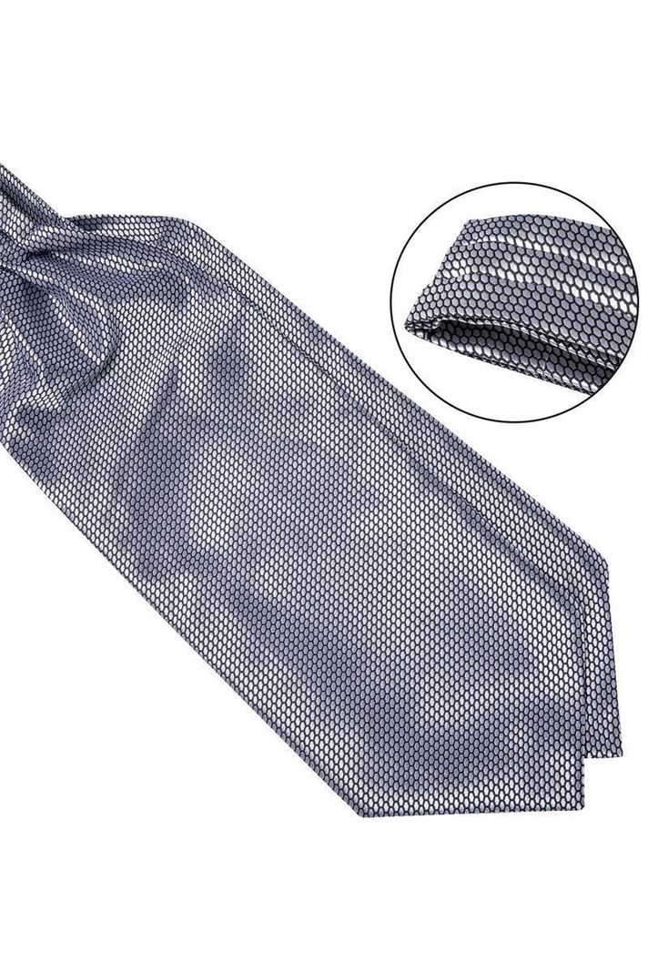 Set Corbata Gruesa Ascot + Paño + Collera formal hombre. Gris texturizado-3