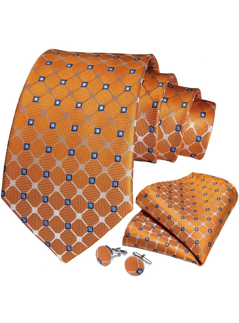 Corbata Hombre Seda con paño y colleras. Modelo Solinario Naranjo-0