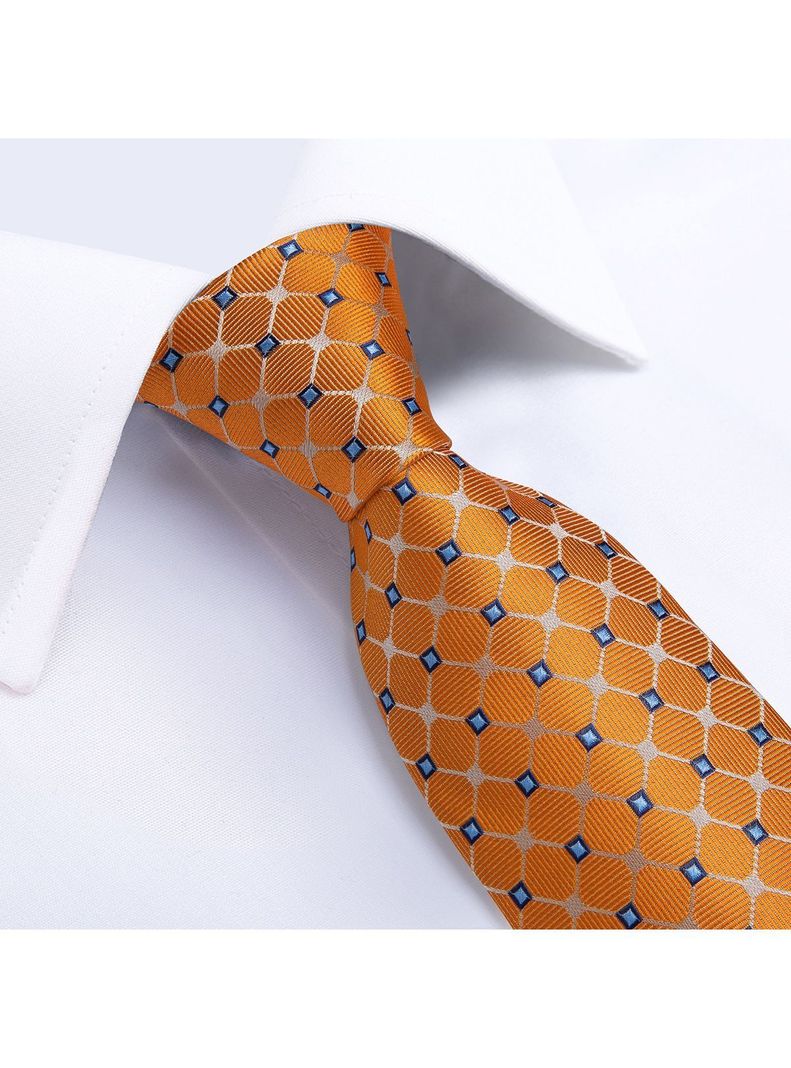 Corbata Hombre Seda con paño y colleras. Modelo Solinario Naranjo-2