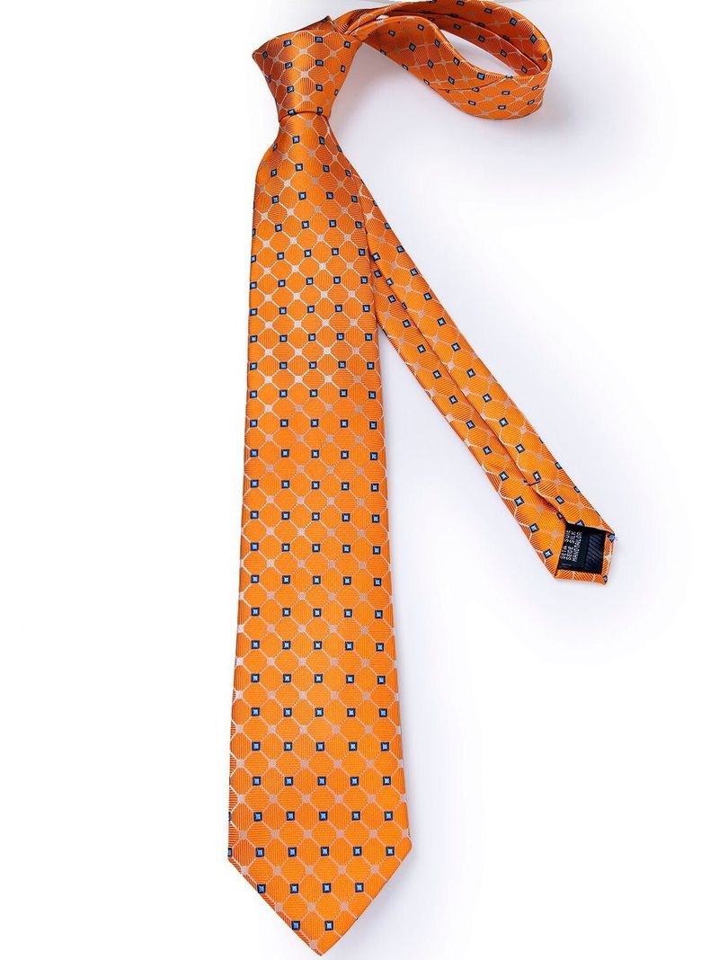Corbata Hombre Seda con paño y colleras. Modelo Solinario Naranjo-5