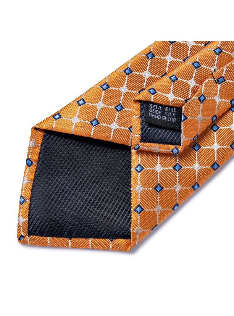Corbata Hombre Seda con paño y colleras. Modelo Solinario Naranjo-3