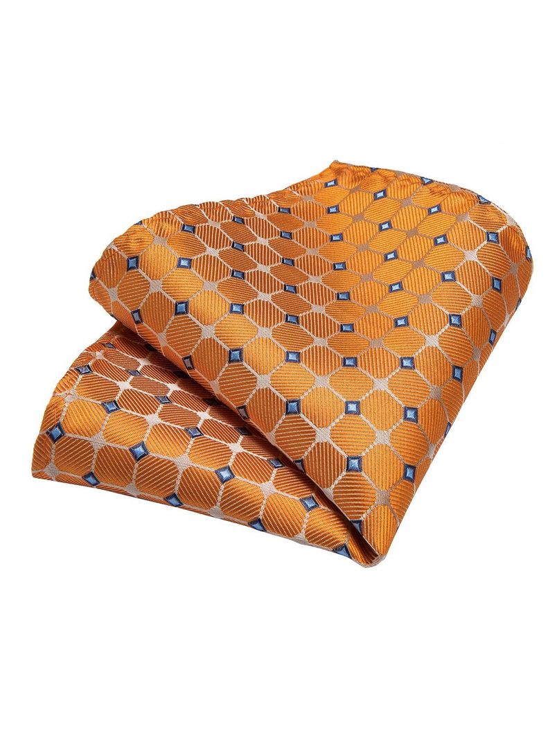 Corbata Hombre Seda con paño y colleras. Modelo Solinario Naranjo-4