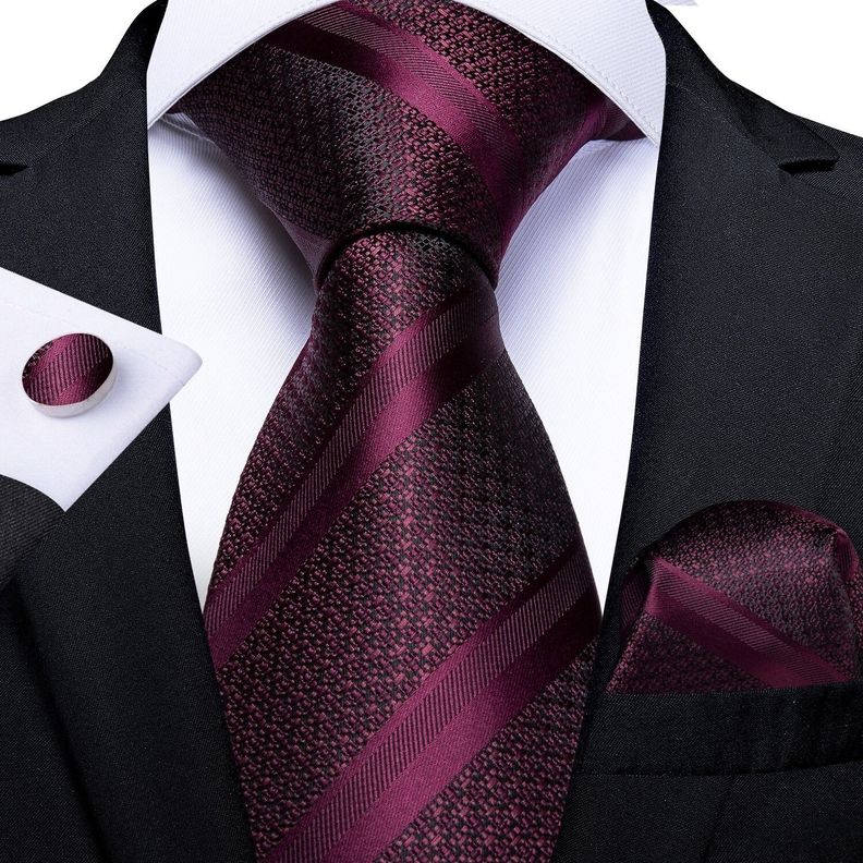 Set Corbata + Paño + Collera formal hombre. Modelo Uva Negra-1