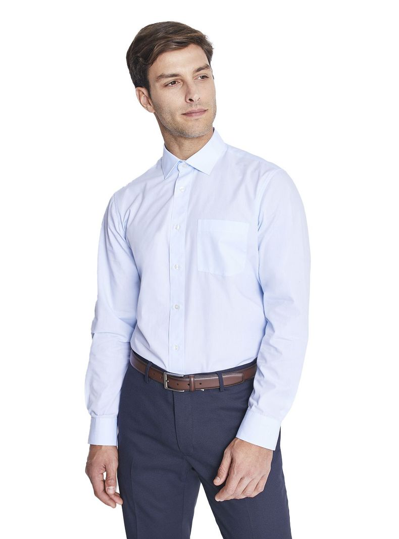 Camisa Hombre Celeste Formal Cuello Italiano Bolsillo Trabajo Oficina-0