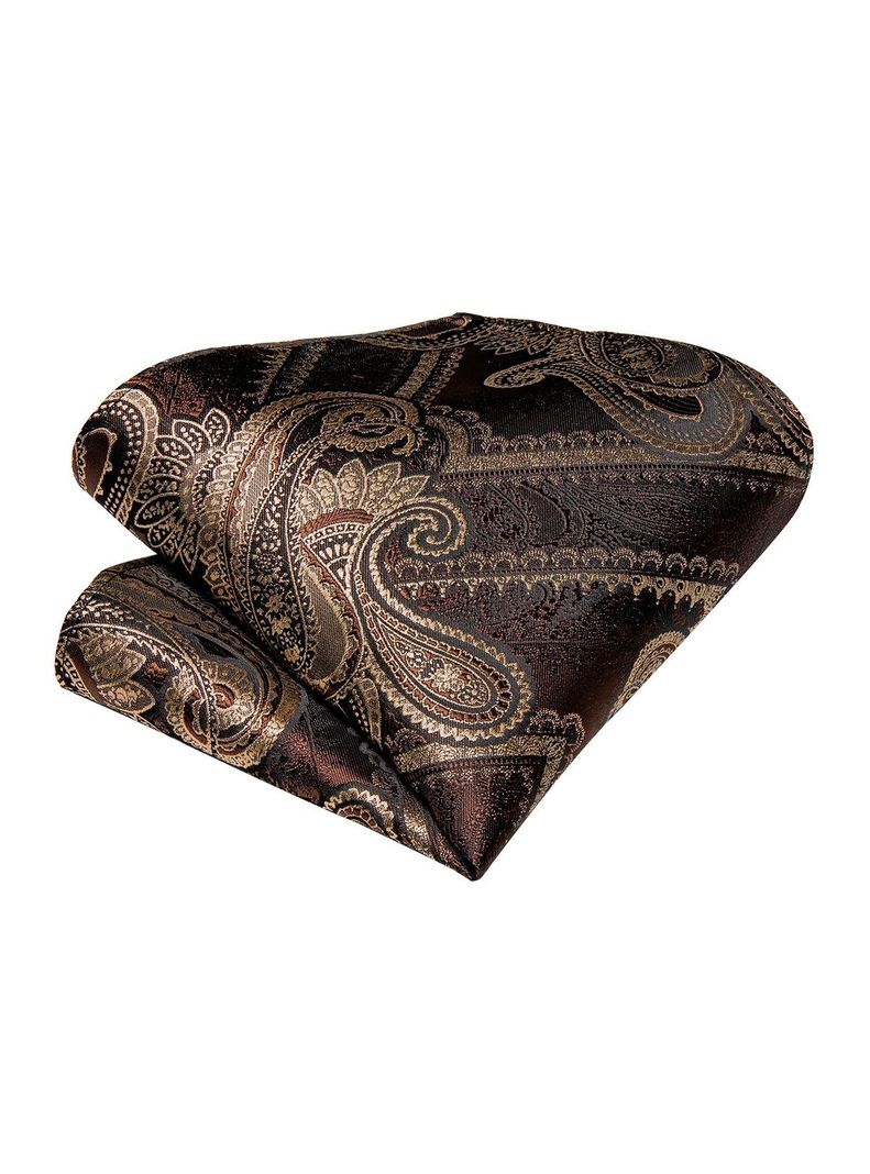 Corbata Gruesa Ascot Cravat + paño + colleras. Café Oscuro-3