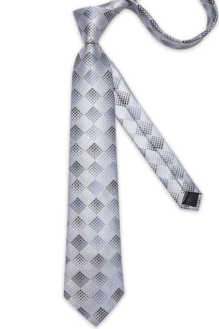 Corbata Hombre Seda + Paño + Colleras formal. Modelo Punto Gris-2