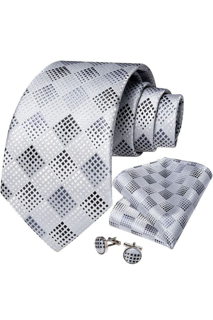 Corbata Hombre Seda + Paño + Colleras formal. Modelo Punto Gris-0