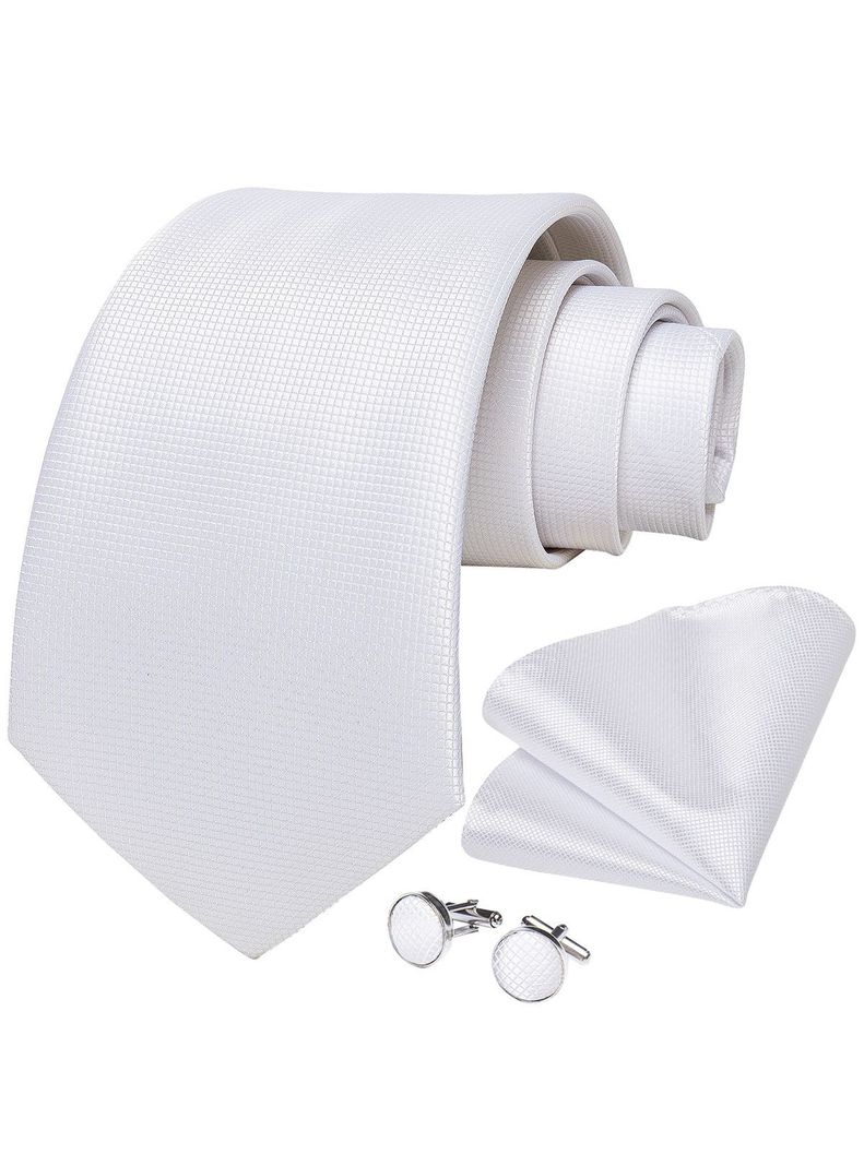 Corbata Blanca + Paño + Collera formal hombre. Modelo Blanco Classic-0
