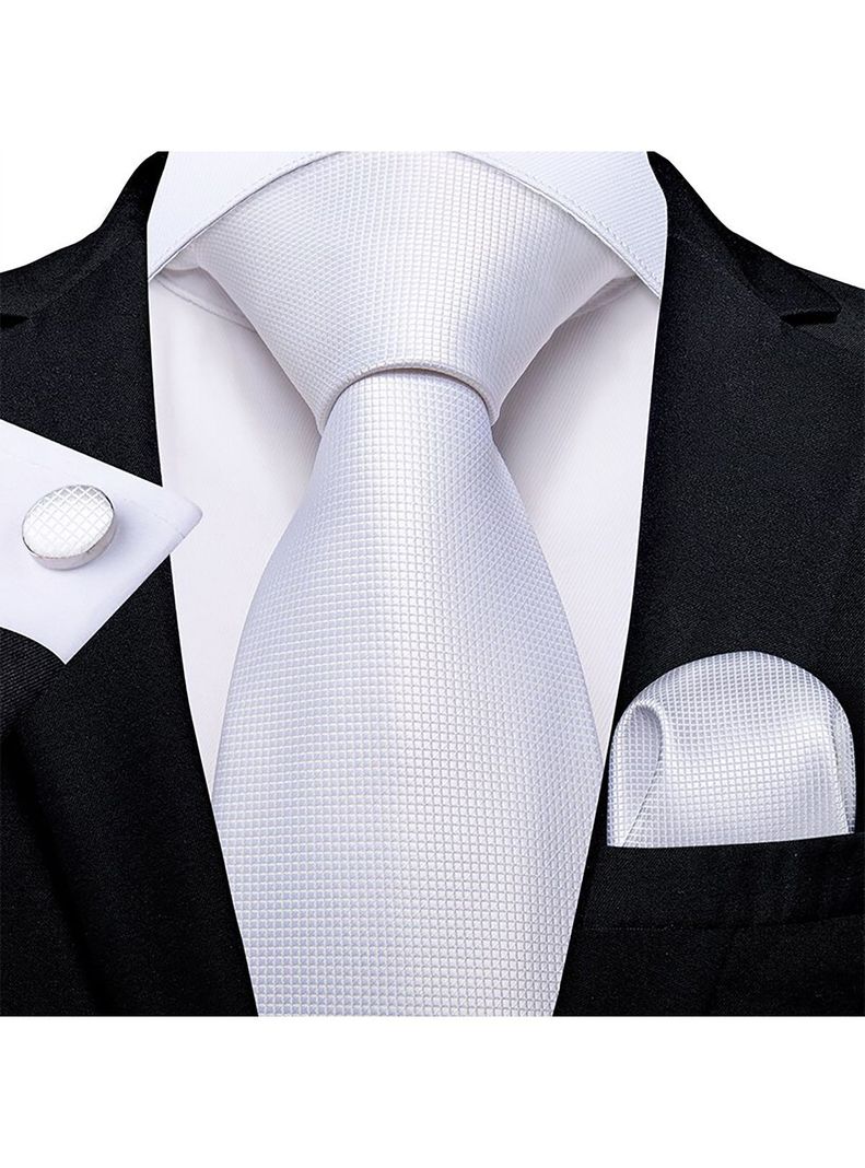 Corbata Blanca + Paño + Collera formal hombre. Modelo Blanco Classic-1