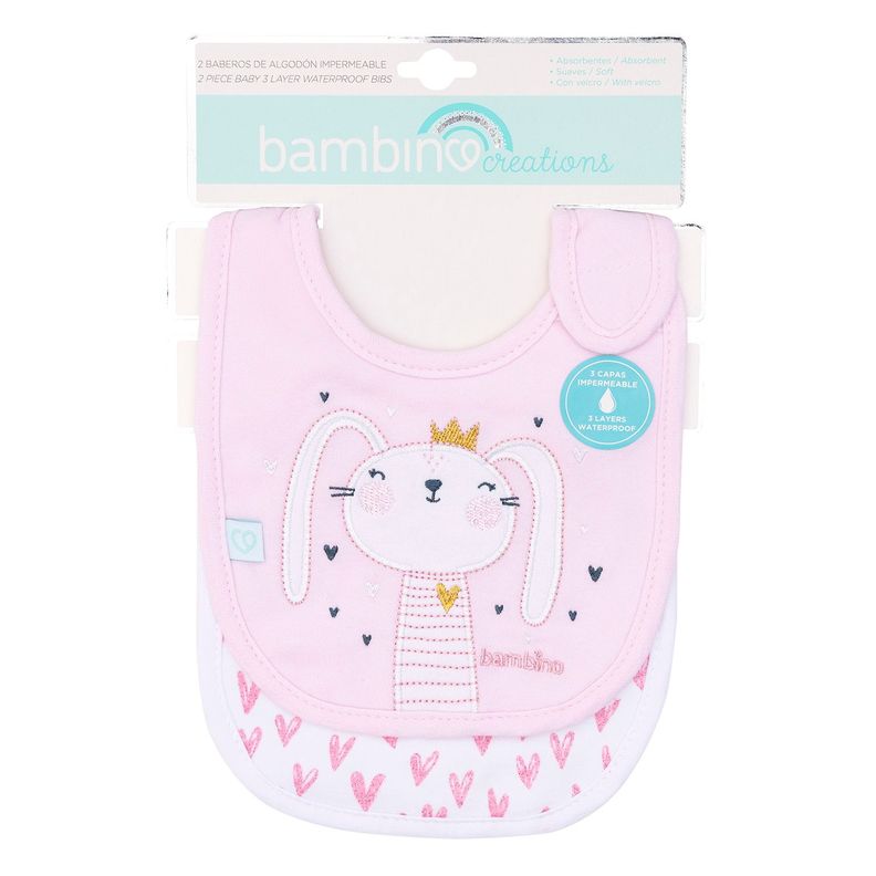 Set 2 Babero Algodón Impermeable Rosado Conejita Niña-0