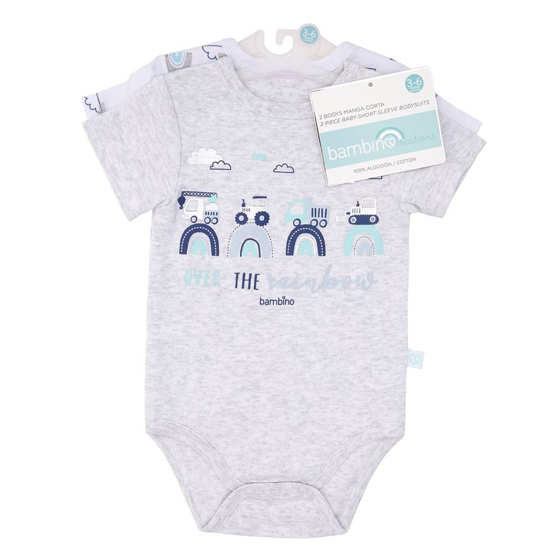 Set 2 Bodys Manga Corta Gris Transportes Nino 3-6 Meses