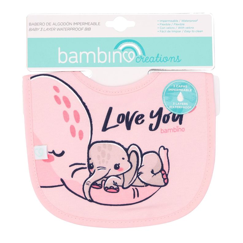 Babero De Algodón Impermeable Rosado Elefantes Niña-0