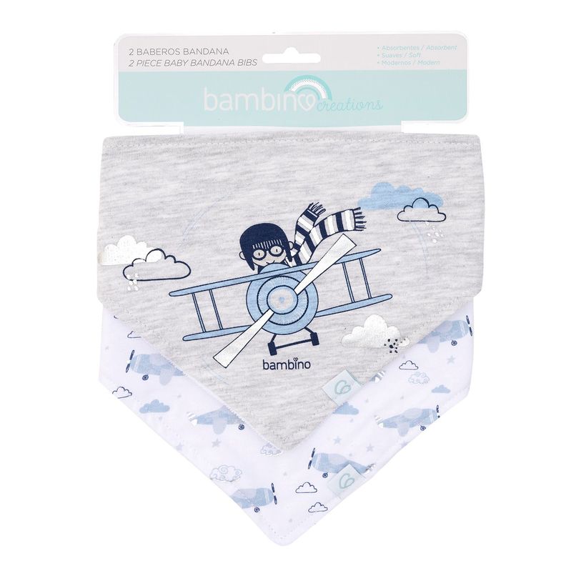 Set 2 Babero Bandana Gris Avion Niño-0