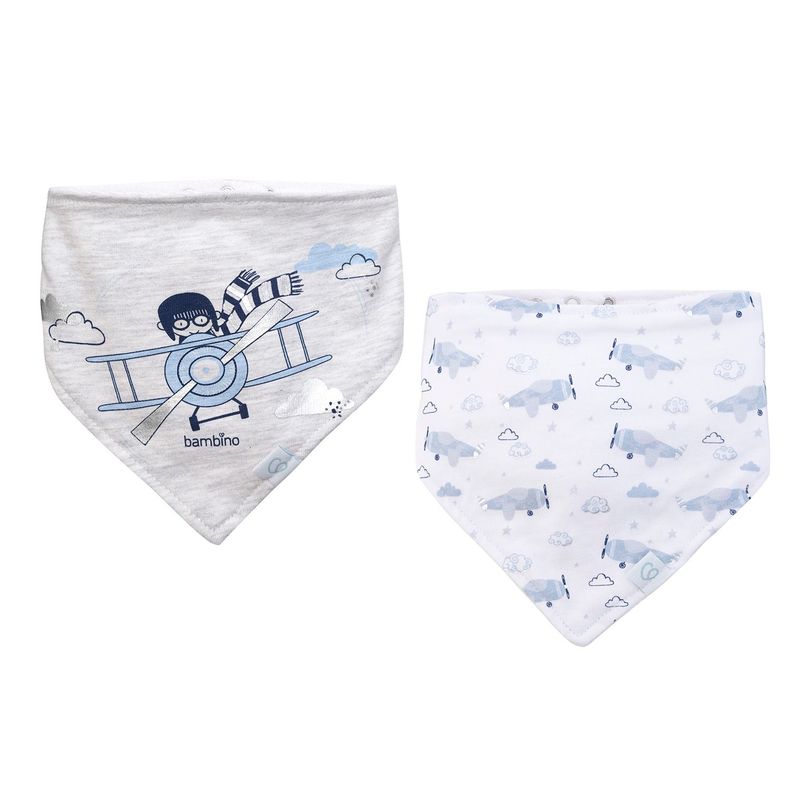 Set 2 Babero Bandana Gris Avion Niño-1