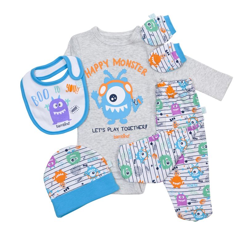 Set 5 Piezas Baby Gift Bambino Creations Monstruos Blanco
