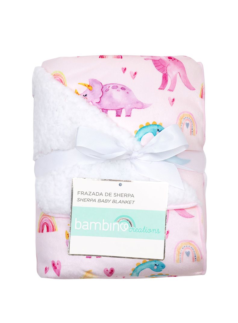 Frazada De Sherpa Bambino  Dinosaurio Rosado-1