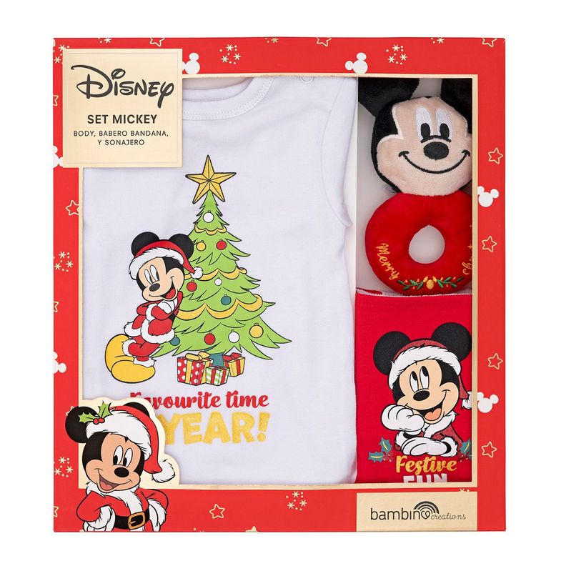 Set 3 Piezas Navidad Disney Rojo Niño Mickey 3-6 Meses-0