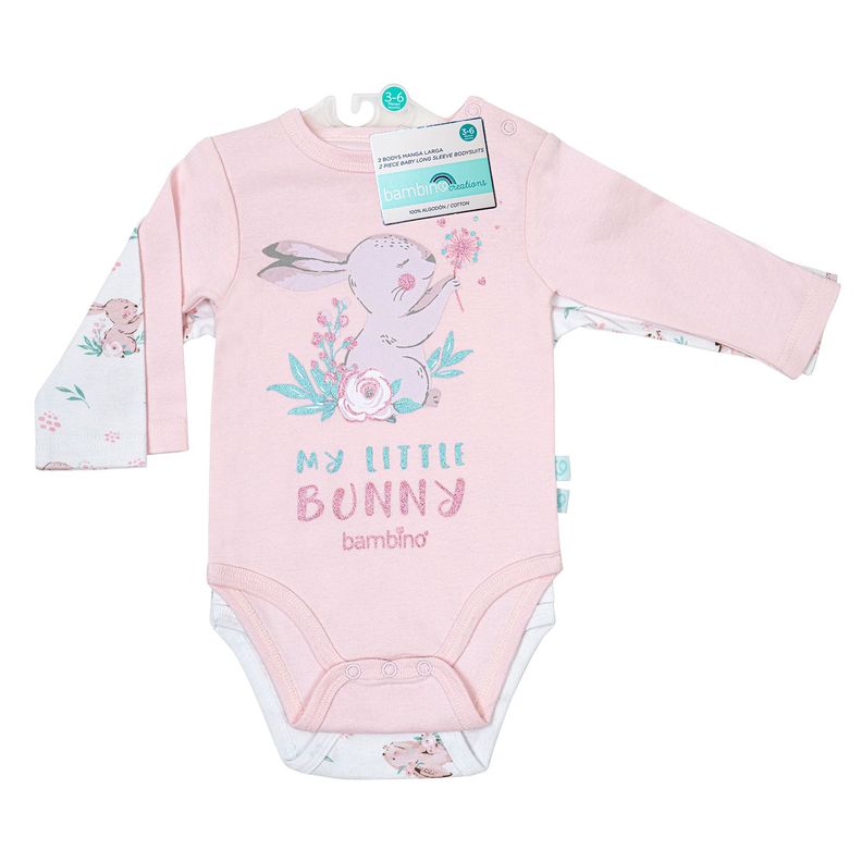 Set 2 Piezas Bodys Manga Larga Bambino 9-12 Meses Rosado
