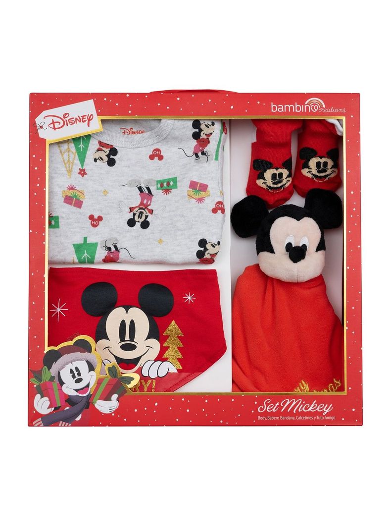 Set 4 Piezas Navidad Gris Mickey Nino 9-12 Meses