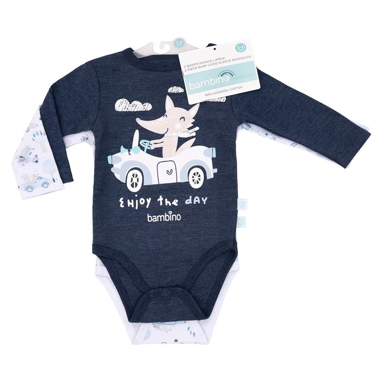 Set 2 Bodys Manga Larga Azul Zorro Nino 12 - 18 Meses 12-18 meses
