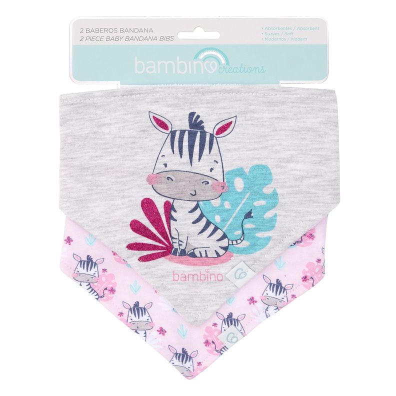 Set 2 Babero Bandana Rosado Cebra Niña-0