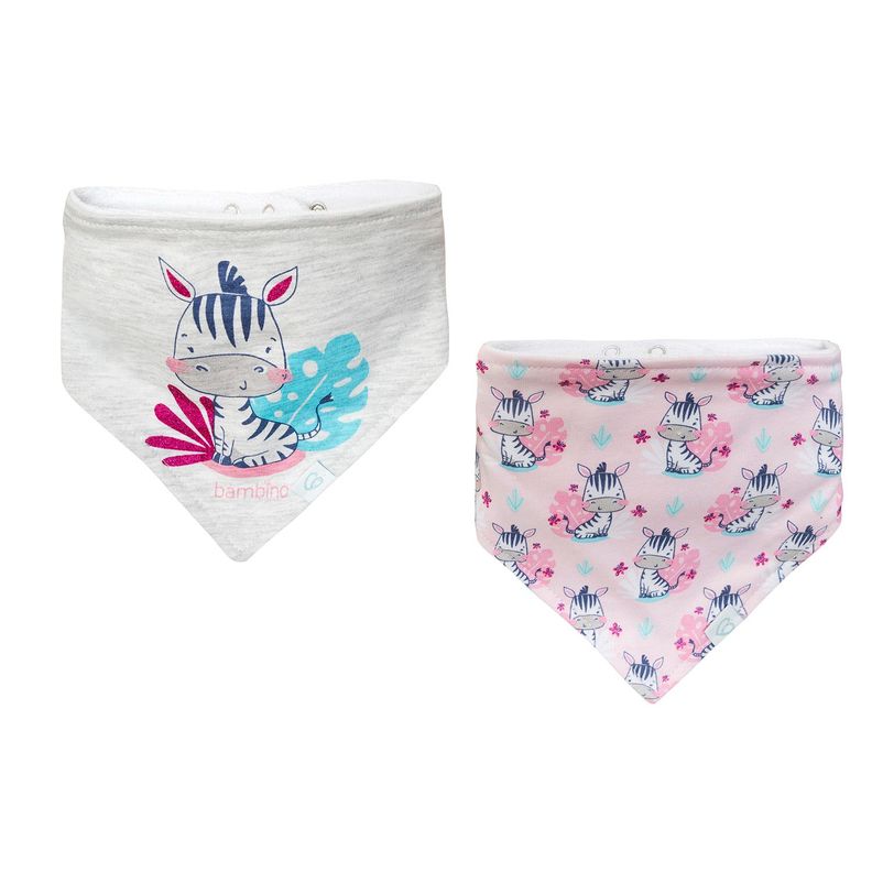Set 2 Babero Bandana Rosado Cebra Niña-1