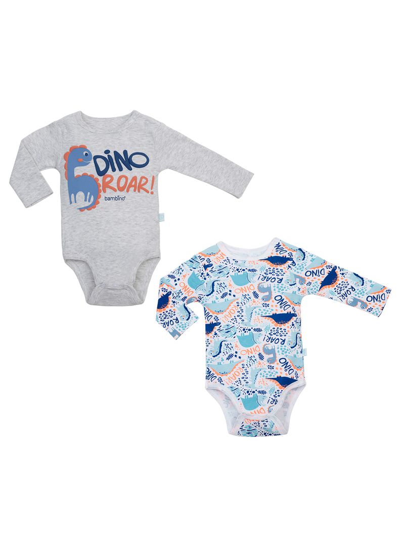 Set 2 Piezas Bodys Manga Larga Bambino Dino Azul 9-12 M 9-12 meses