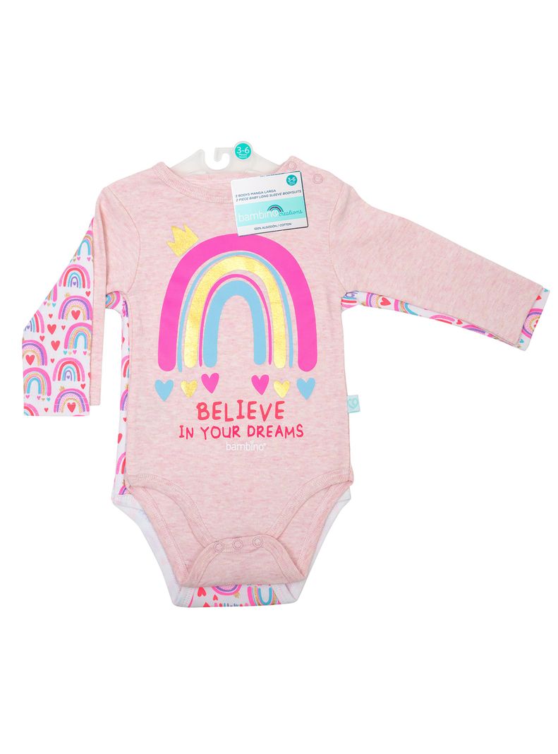 Set 2 Body Manga Larga Rosa Arcoiris Niña-1