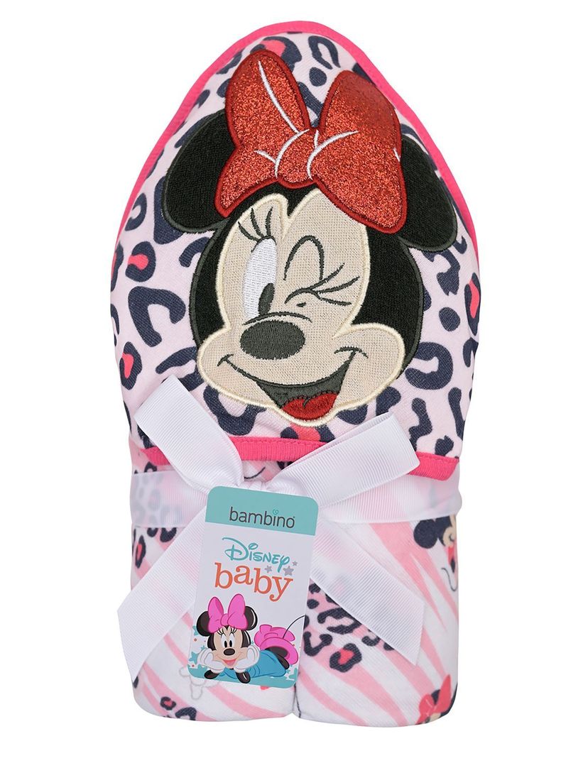 Toalla Capucha Bambino  Minnie Animal Print Fucsia-1