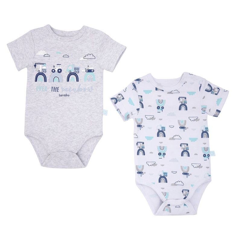 Set 2 Bodys Manga Corta Gris Transportes Niño 18-24 Meses-1