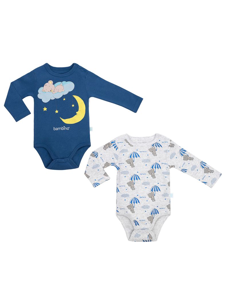 Set 2 Piezas Bodys Manga Larga Bambino  Oso Celeste 9-12 meses