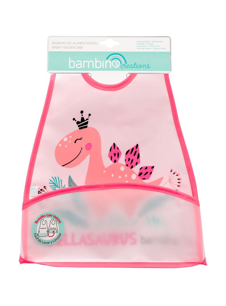 Babero De Alimentacion Bambino  Dinosaurio Rosado-1