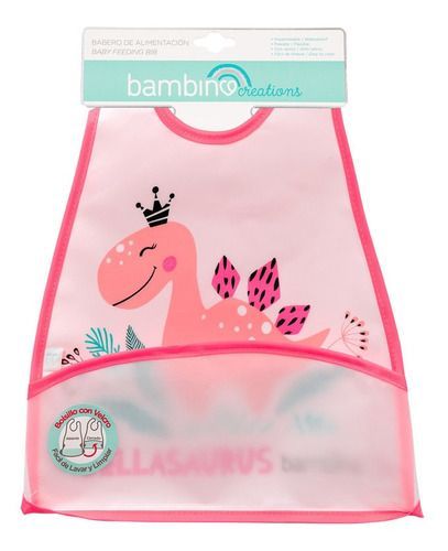 Babero De Alimentacion Bambino  Dinosaurio Rosado-3
